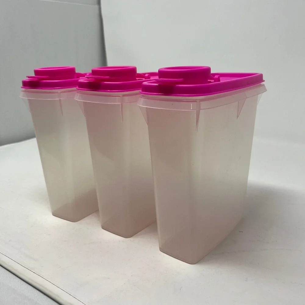 Tupperware Modular Mates Oval 1 Set of 3 Pink Pour All Seals Clear Containers